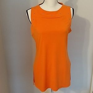 🌷‼️5/$20 Touché Sleeveless Bright Orange Tunic w/ Button Embellishments Size Lg